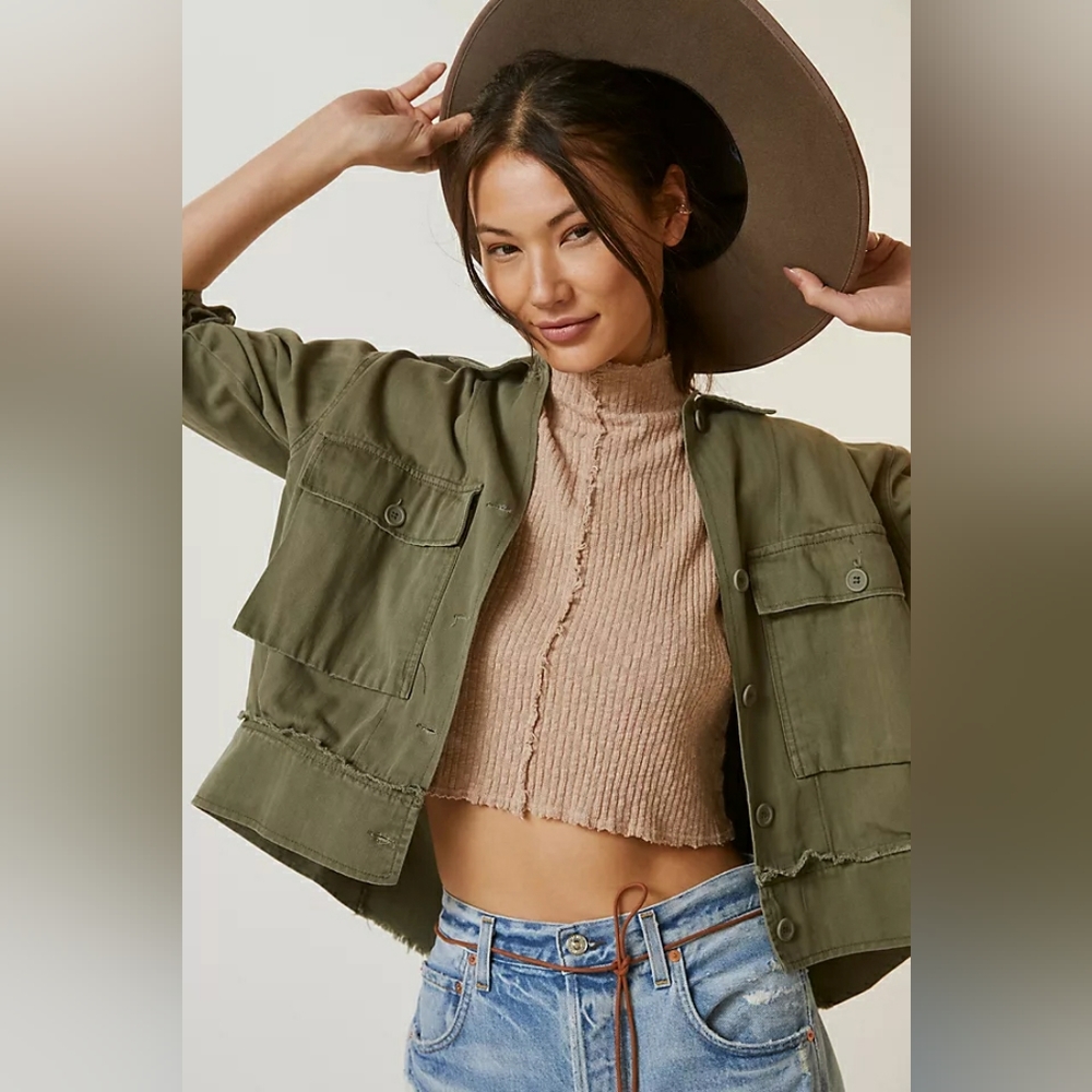 NWOT Anthropologie Cleo Army Green Light Utility Cargo Jacket Size S